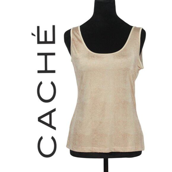 Cache' Beige Tank Top with Scoop Neck and Texture Fabric Size Medium - Picture 1 of 9
